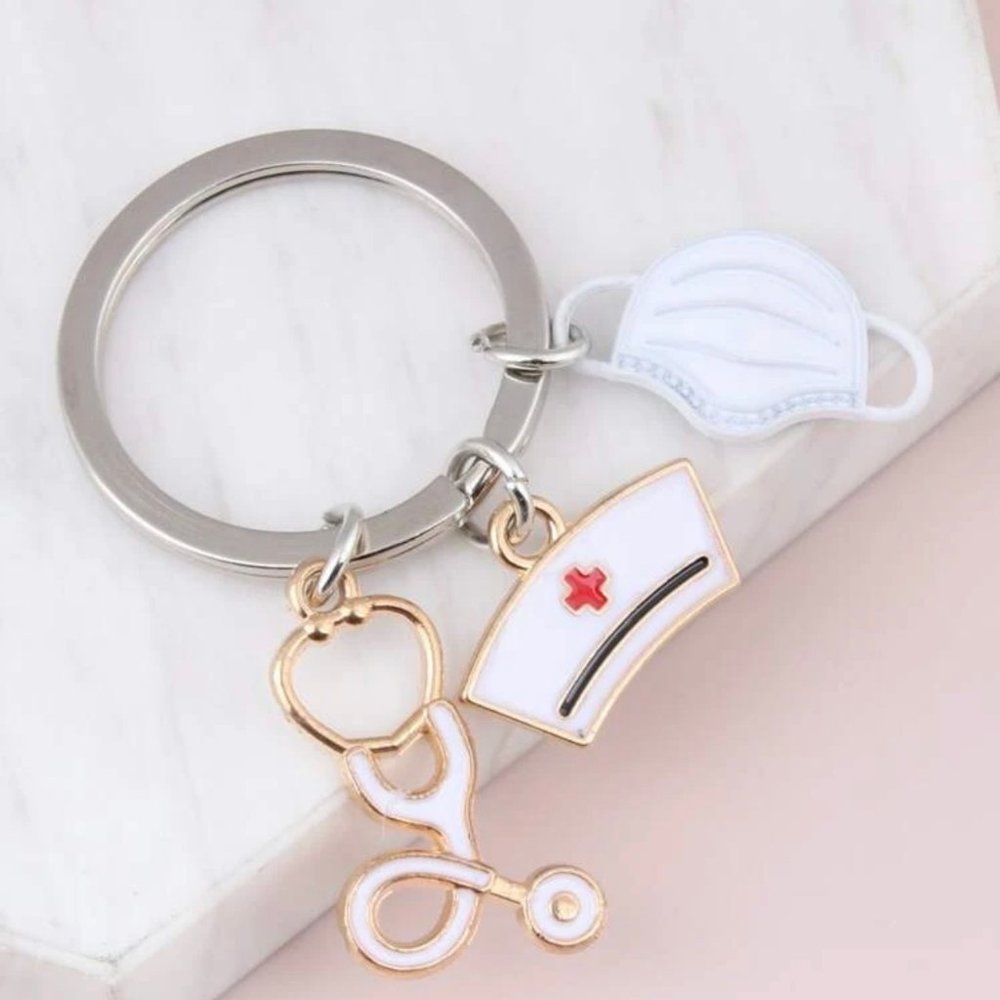 Stethoscope Pendant Keychain in White ~ NWOT